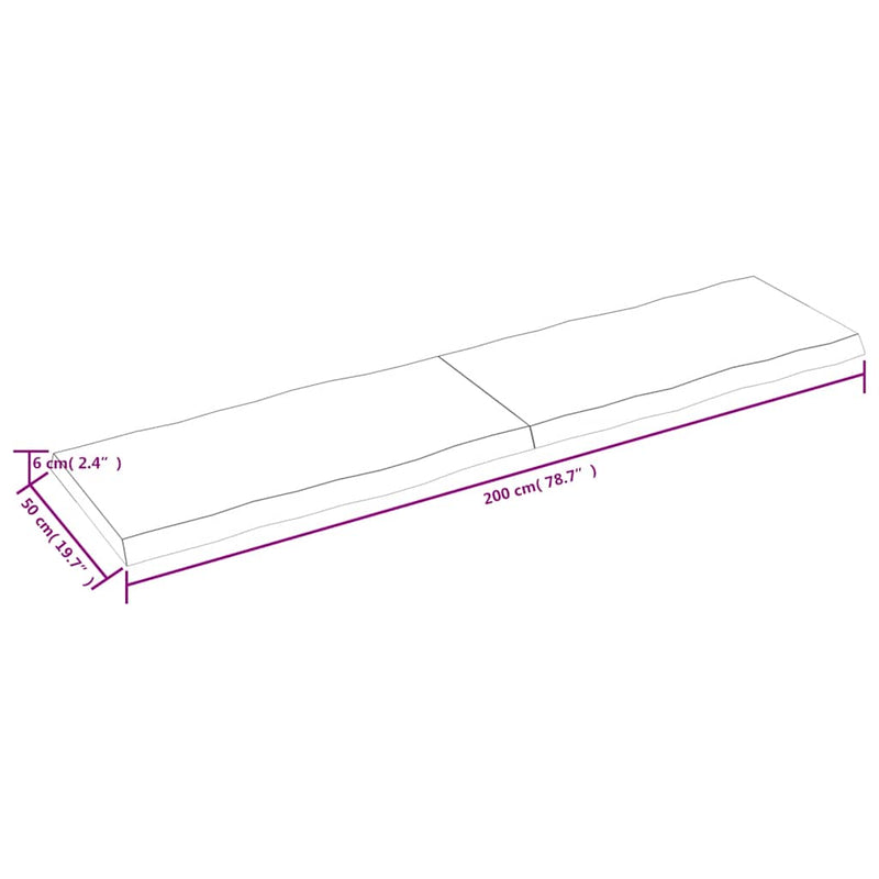 vidaXL világosbarna kezelt tömör asztallap 200x50x(2-6) cm