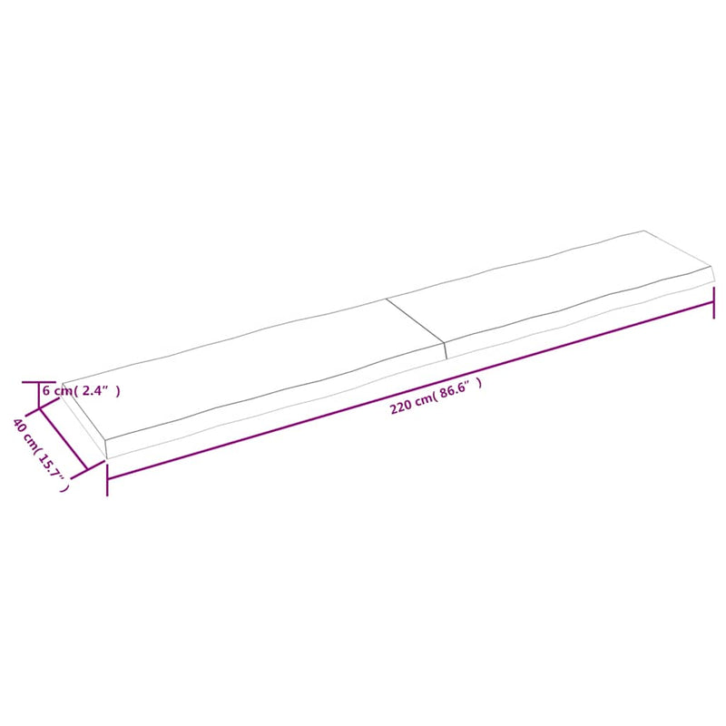 vidaXL világosbarna kezelt tömör asztallap 220x40x(2-6) cm