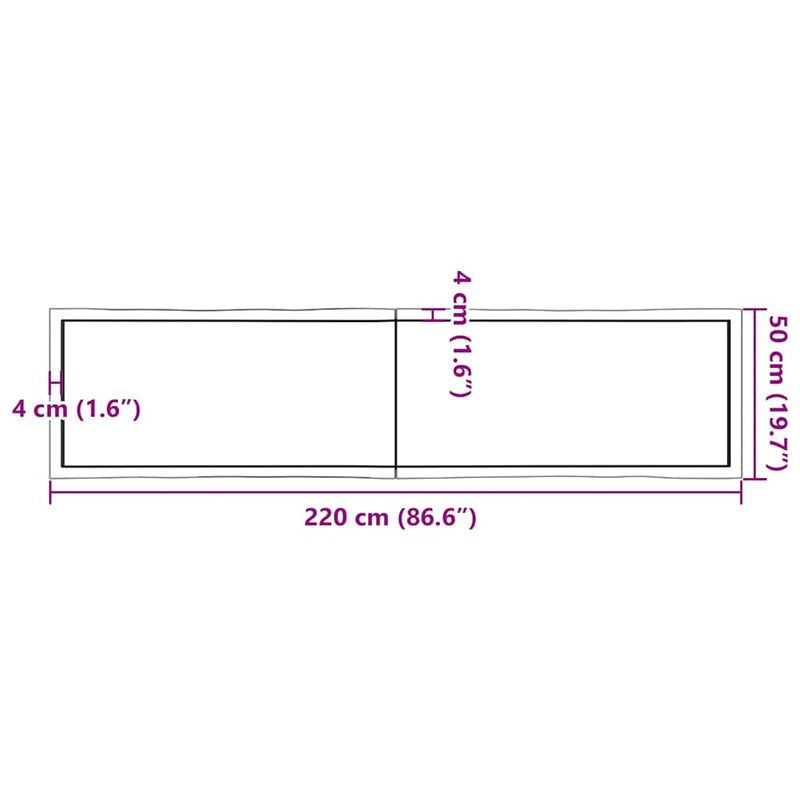 vidaXL világosbarna kezelt tömör asztallap 220x50x(2-4) cm