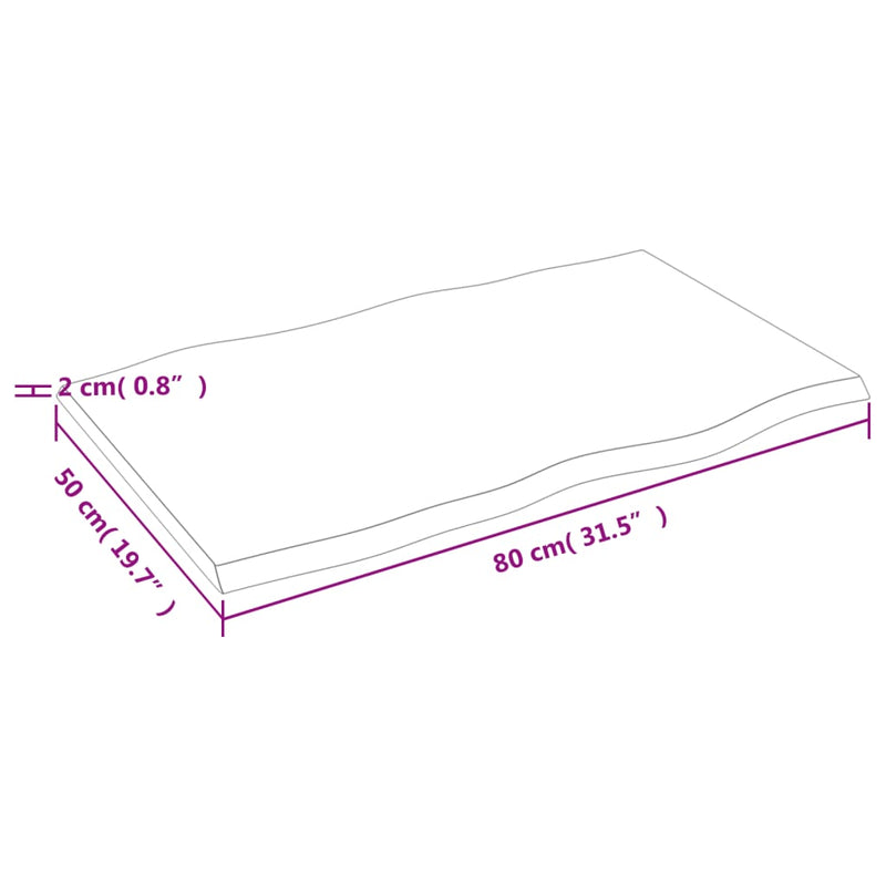 vidaXL sötétbarna kezelt tömör tölgyfa asztallap 80 x 50 x 2 cm