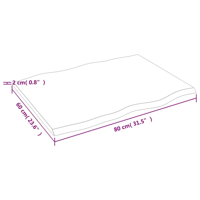 vidaXL sötétbarna kezelt tömör tölgyfa asztallap 80 x 60 x 2 cm