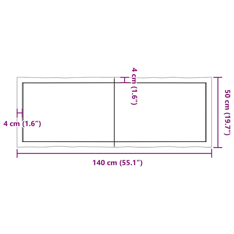 vidaXL sötétbarna kezelt tömör asztallap 140x50x(2-6) cm
