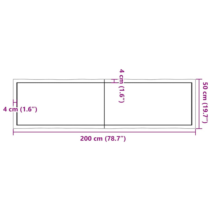vidaXL sötétbarna kezelt tömör asztallap 200x50x(2-4) cm
