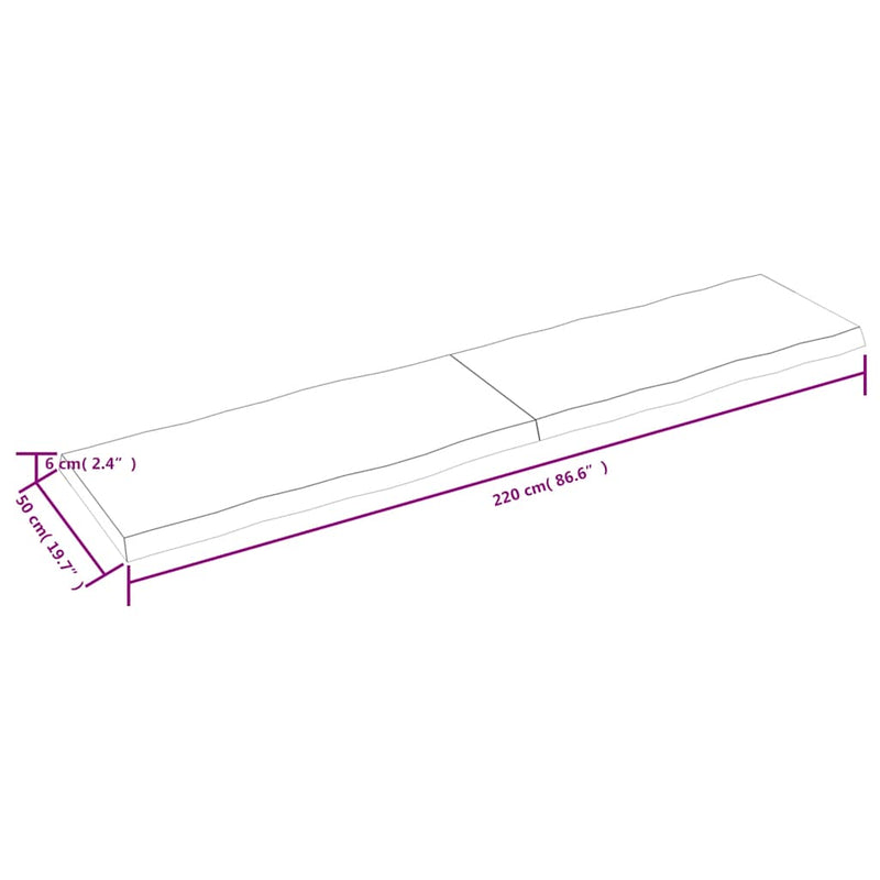 vidaXL sötétbarna kezelt tömör asztallap 220x50x(2-6) cm