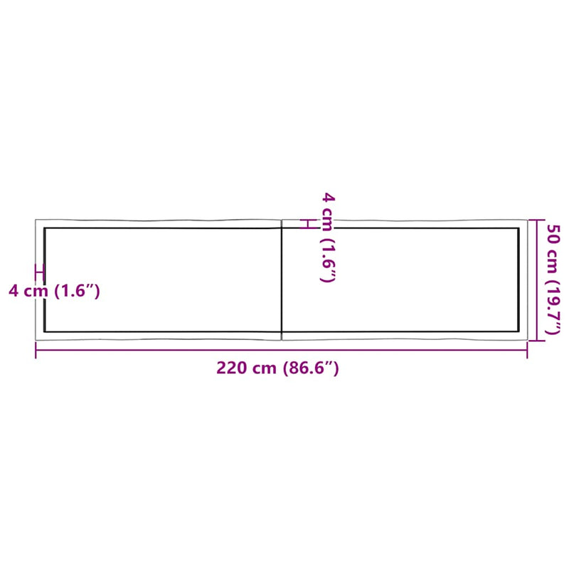 vidaXL sötétbarna kezelt tömör asztallap 220x50x(2-6) cm