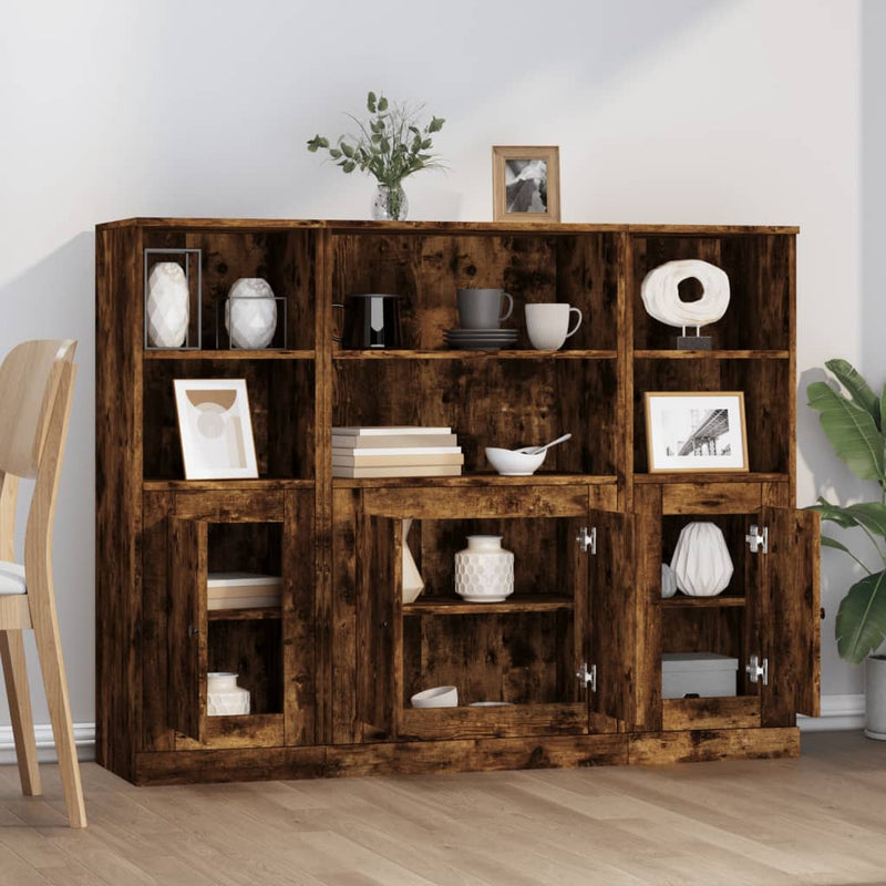 vidaXL 3 db füstös tölgy színű szerelt fa magasszekrény