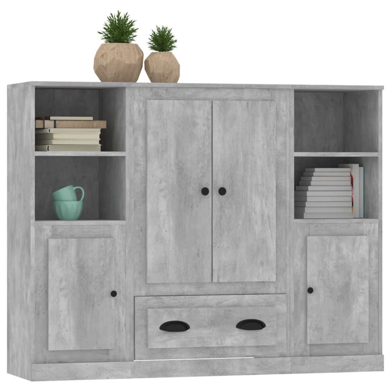 vidaXL 3 db betonszürke szerelt fa magasszekrény