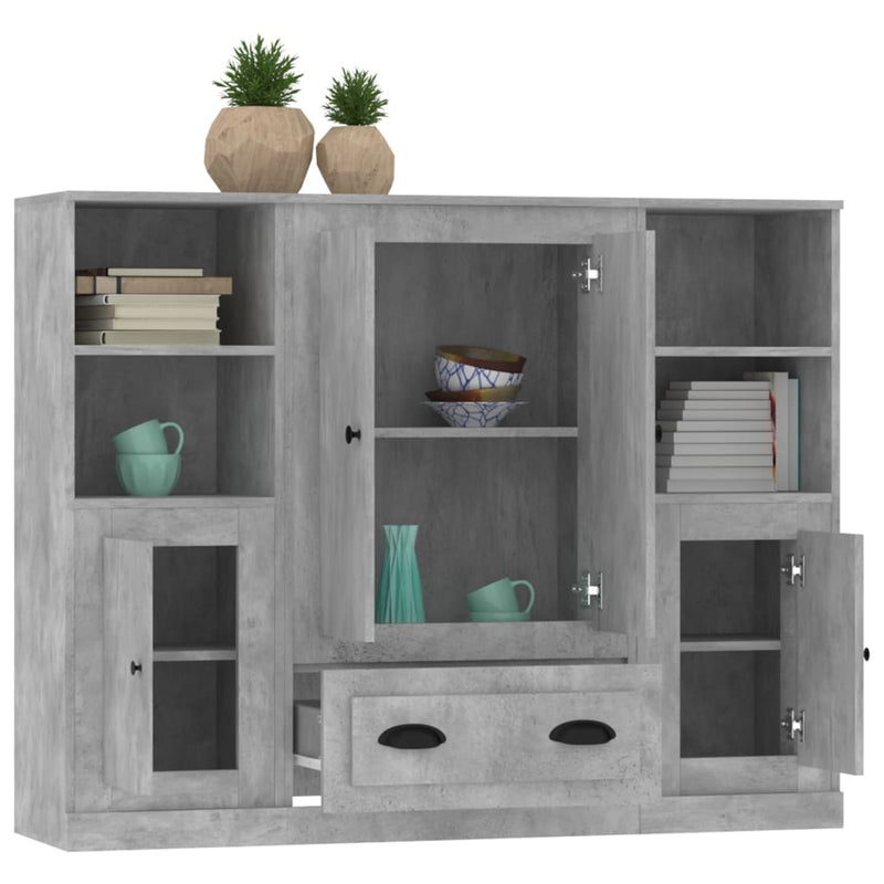 vidaXL 3 db betonszürke szerelt fa magasszekrény