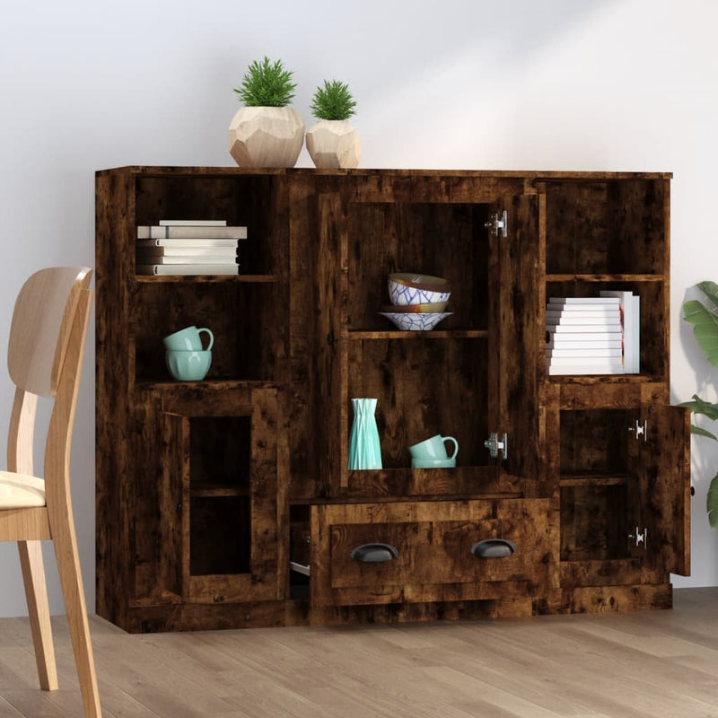 vidaXL 3 db füstös tölgy színű szerelt fa magasszekrény