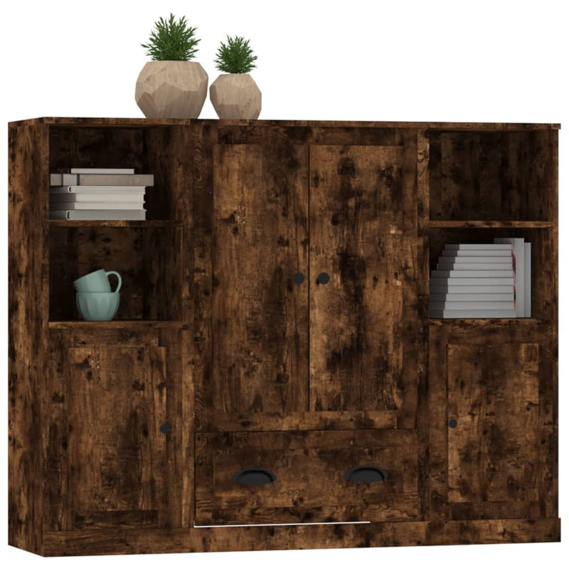 vidaXL 3 db füstös tölgy színű szerelt fa magasszekrény