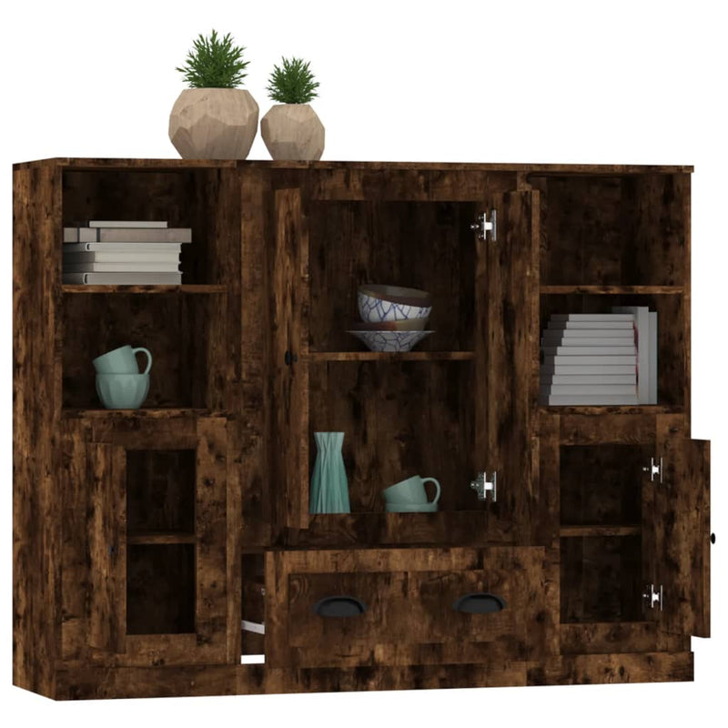 vidaXL 3 db füstös tölgy színű szerelt fa magasszekrény