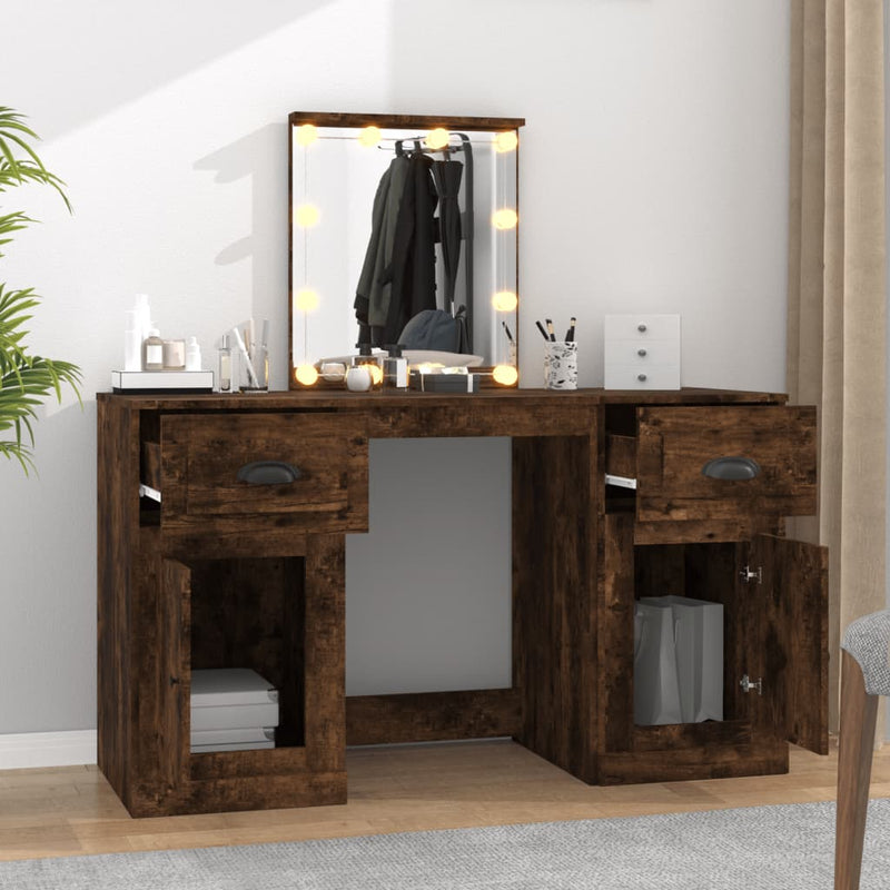 vidaXL füstös tölgy színű fésülködőasztal LED-del 130 x 50 x 132,5 cm
