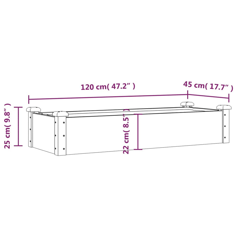 vidaXL szürke tömör fenyőfa kerti magaságyás béléssel 120x45x25 cm