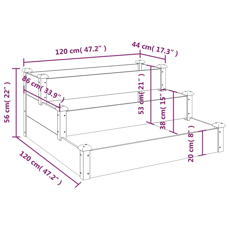 vidaXL barna tömör fenyőfa kerti magaságyás béléssel 120x120x56 cm