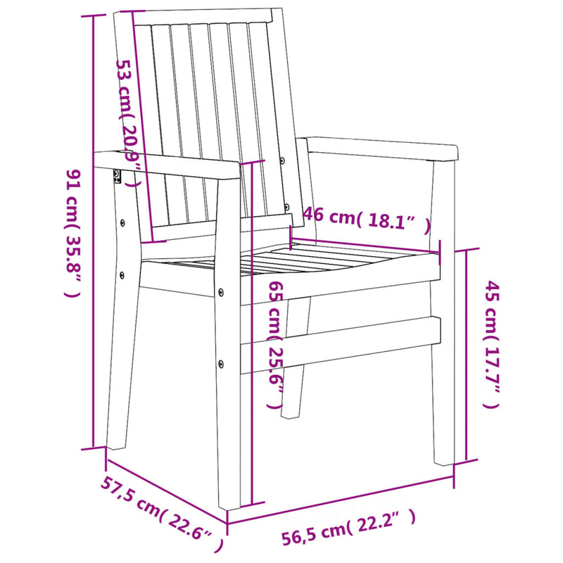 vidaXL 2 db tömör tíkfa rakásolható kerti szék 56,5x57,5x91 cm