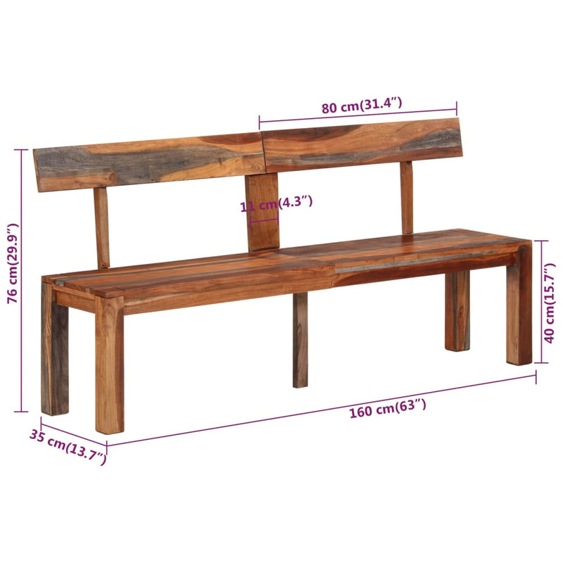 vidaXL szürke tömör akácfa pad háttámlával 160 cm