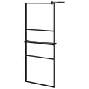 vidaXL fekete ESG üveg és alumínium zuhanyfal polccal 80 x 195 cm