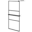 vidaXL fekete ESG üveg és alumínium zuhanyfal polccal 90 x 195 cm