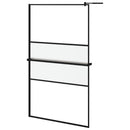 vidaXL fekete ESG üveg és alumínium zuhanyfal polccal 115x195 cm