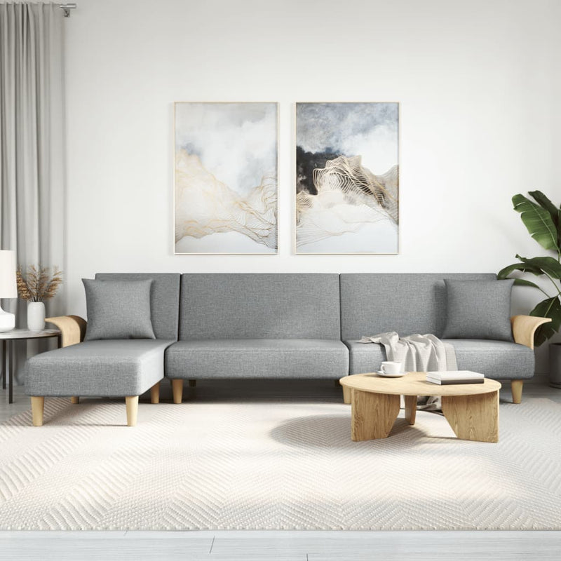 vidaXL világosszürke L-alakú szövet kanapéágy 279x140x70 cm