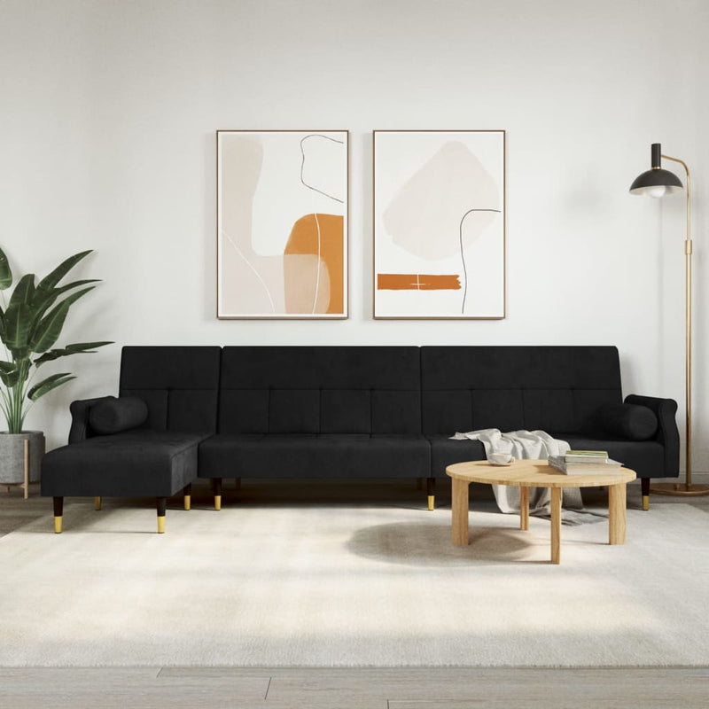 vidaXL fekete L-alakú bársony kanapéágy 271x140x70 cm