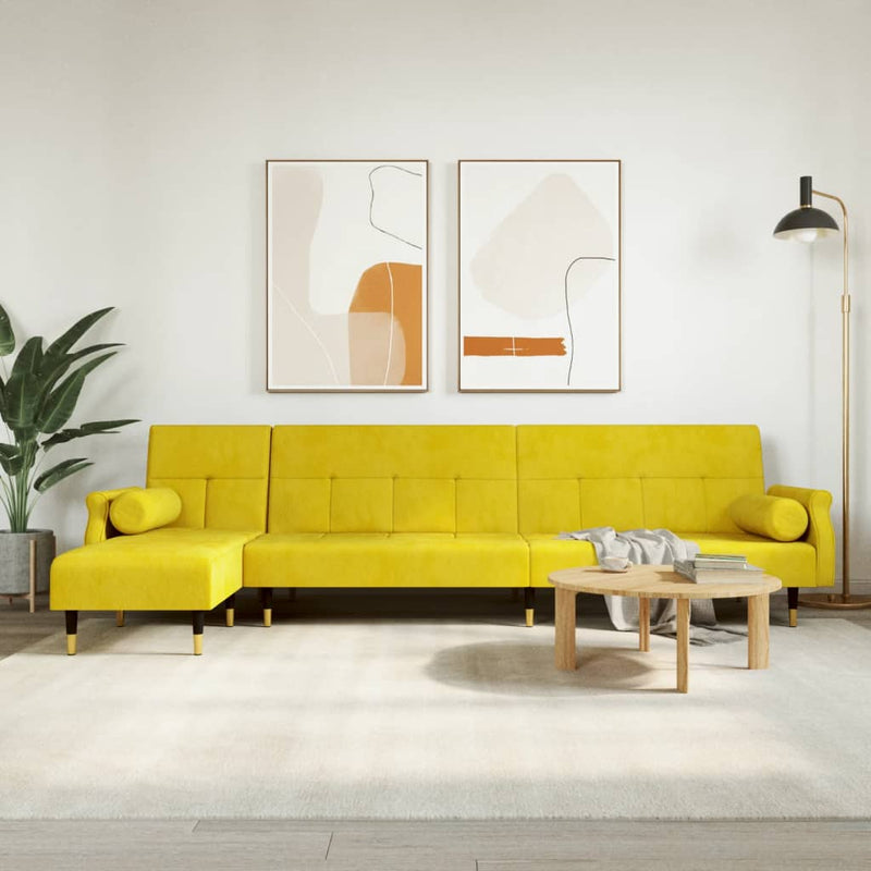 vidaXL sárga L-alakú bársony kanapéágy 271x140x70 cm
