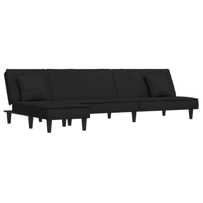 vidaXL fekete L-alakú bársony kanapéágy 255x140x70 cm