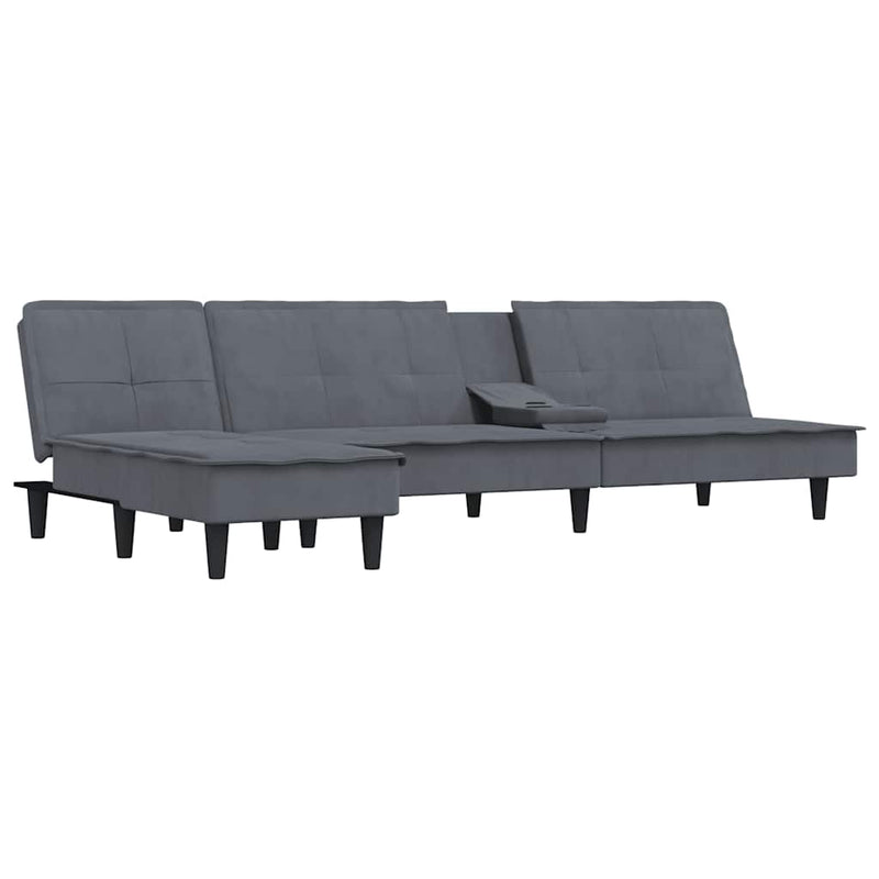 vidaXL sötétszürke L-alakú bársony kanapéágy 255x140x70 cm