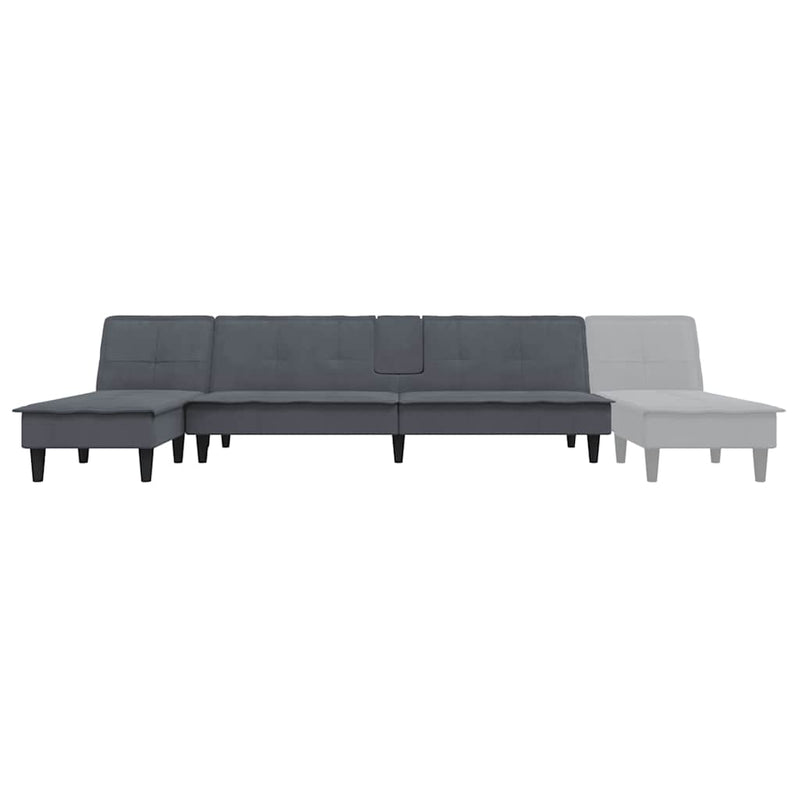 vidaXL sötétszürke L-alakú bársony kanapéágy 255x140x70 cm
