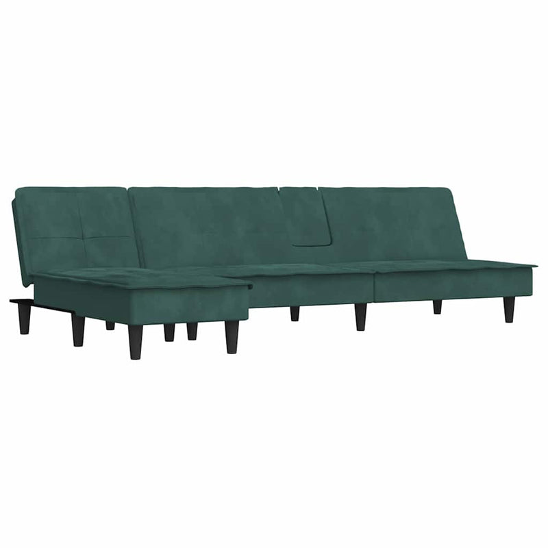 vidaXL sötétzöld L-alakú bársony kanapéágy 255x140x70 cm