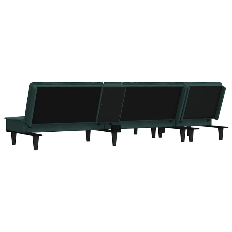 vidaXL sötétzöld L-alakú bársony kanapéágy 255x140x70 cm