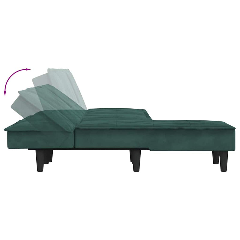 vidaXL sötétzöld L-alakú bársony kanapéágy 255x140x70 cm