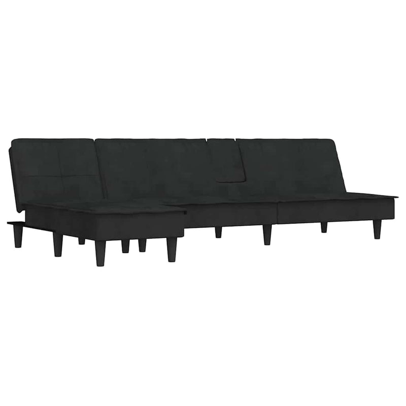 vidaXL fekete L-alakú bársony kanapéágy 255x140x70 cm