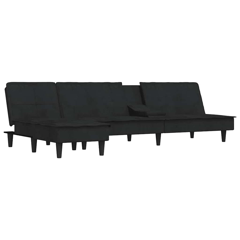 vidaXL fekete L-alakú bársony kanapéágy 255x140x70 cm