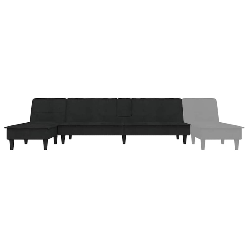 vidaXL fekete L-alakú bársony kanapéágy 255x140x70 cm