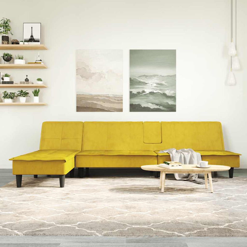 vidaXL sárga L-alakú bársony kanapéágy 255x140x70 cm
