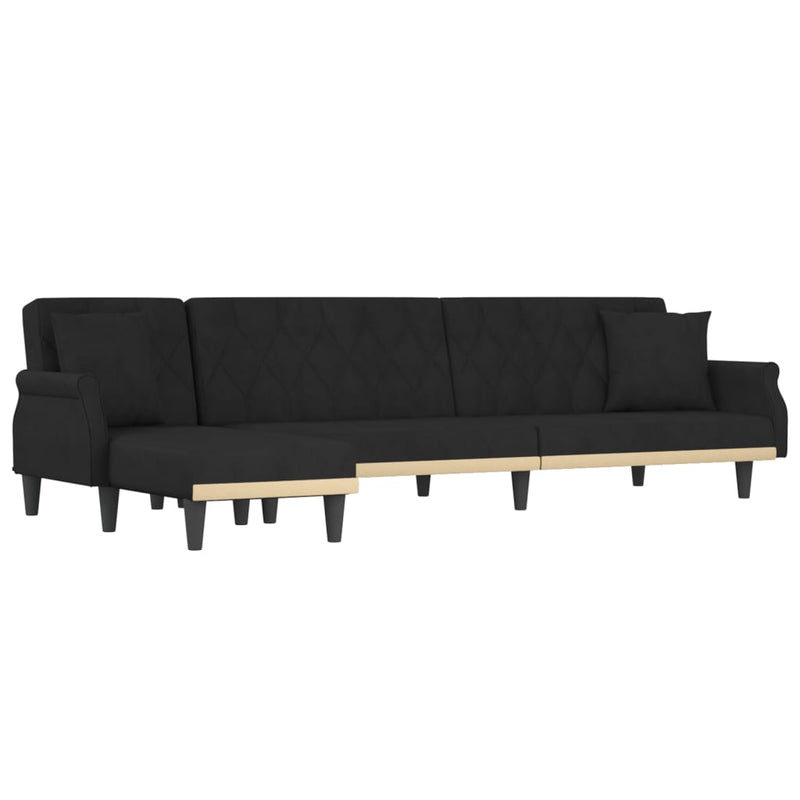 vidaXL fekete L-alakú bársony kanapéágy 271x140x70 cm