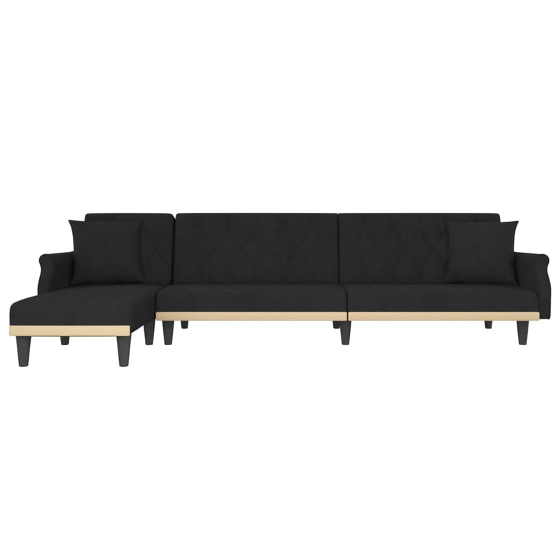vidaXL fekete L-alakú bársony kanapéágy 271x140x70 cm