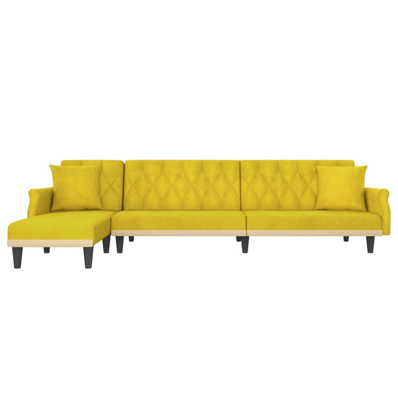 vidaXL sárga L-alakú bársony kanapéágy 271x140x70 cm