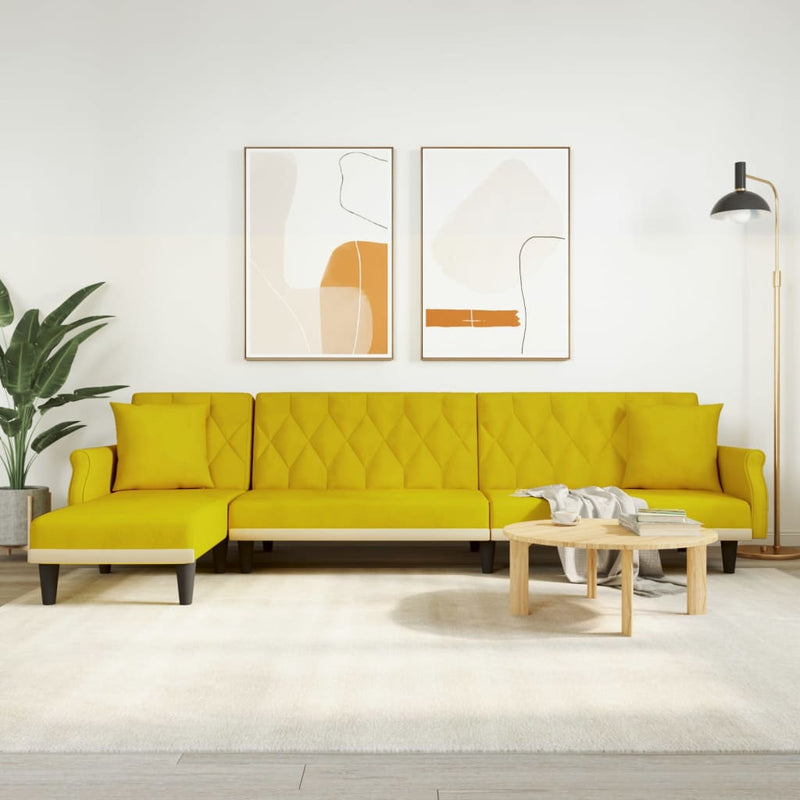vidaXL sárga L-alakú bársony kanapéágy 271x140x70 cm