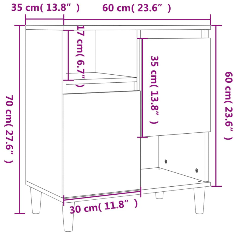 vidaXL 2 db füstös tölgy színű szerelt fa tálalószekrény 60x35x70 cm