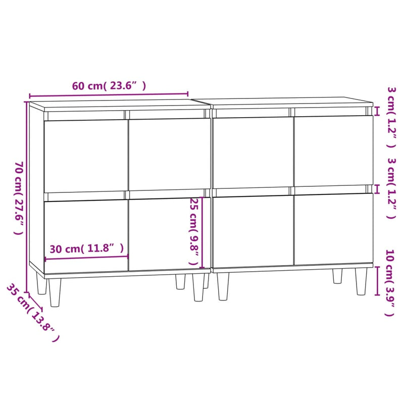 vidaXL 2 db fekete szerelt fa tálalószekrény 60 x 35 x 70 cm