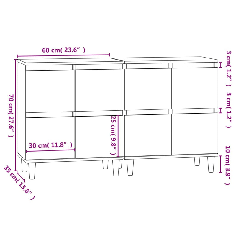 vidaXL 2 db füstös tölgy színű szerelt fa tálalószekrény 60x35x70 cm