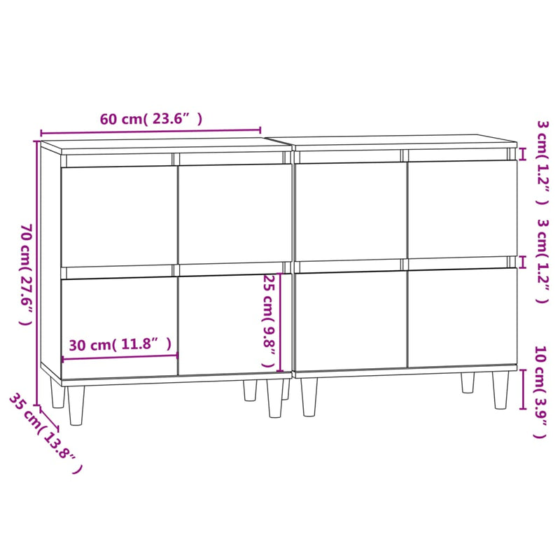 vidaXL 2 db barna tölgy színű szerelt fa tálalóasztal 60 x 35 x 70 cm