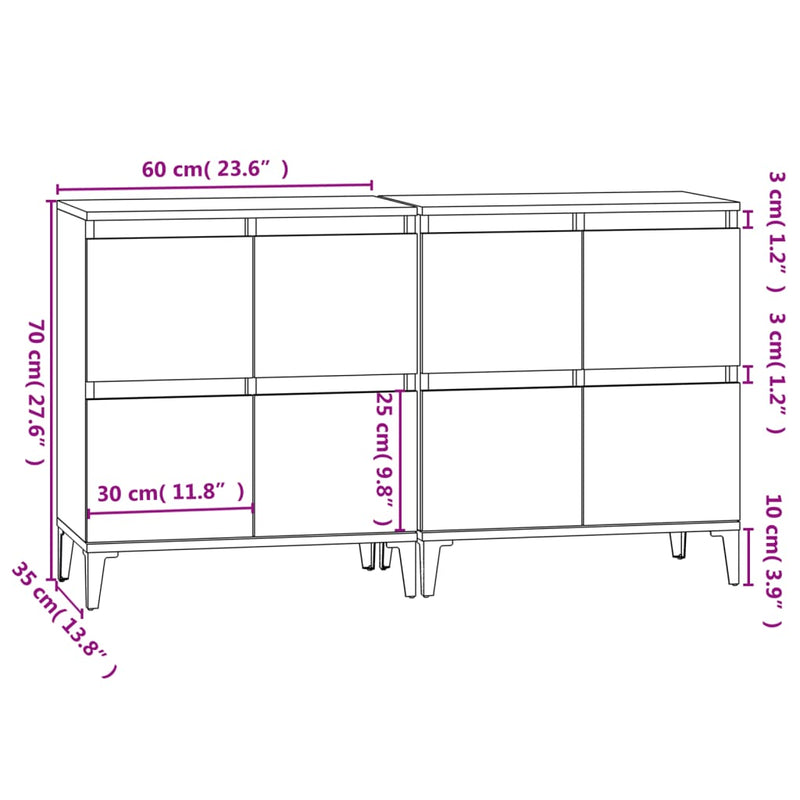 vidaXL 2 db betonszürke szerelt fa tálalószekrény 60 x 35 x 70 cm