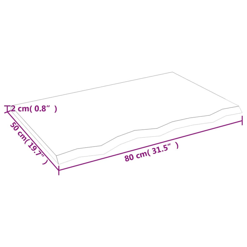 vidaXL kezeletlen tömör tölgyfa asztallap 80x50x2 cm