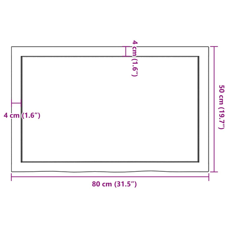vidaXL kezeletlen tömör tölgyfa asztallap 80x50x(2-4) cm