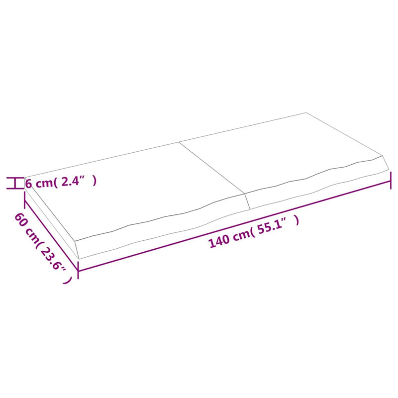 vidaXL kezeletlen tömör tölgyfa asztallap 140x60x(2-6) cm