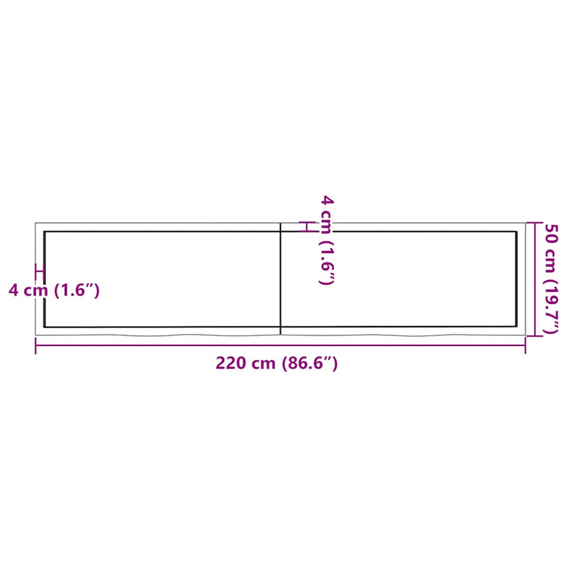 vidaXL kezeletlen tömör tölgyfa asztallap 220x50x(2-6) cm