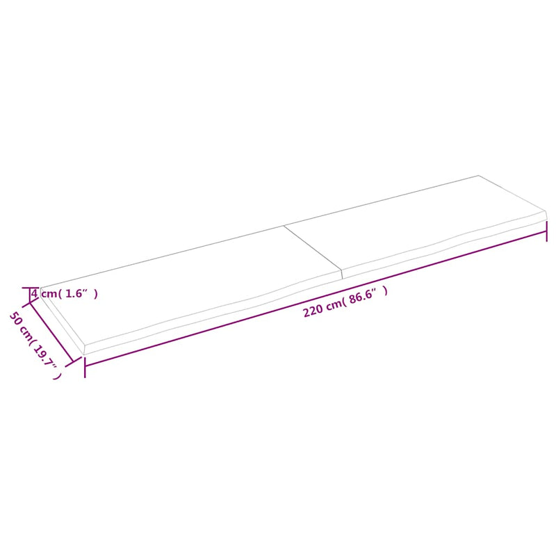 vidaXL világosbarna kezelt tömör tölgyfa asztallap 220x50x(2-4) cm
